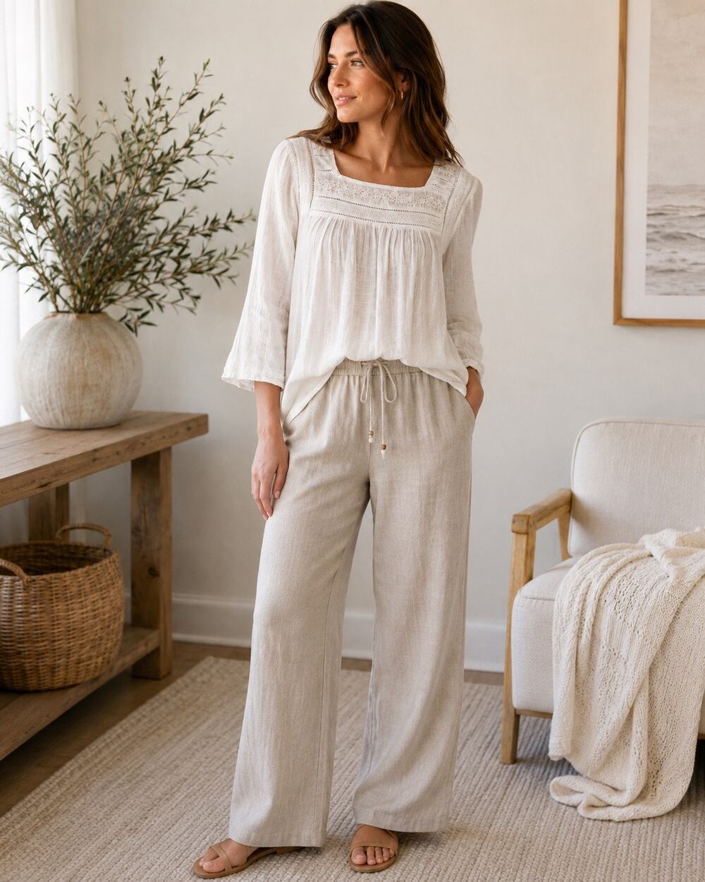 Cynthia Rowley Ivory Off White Cotton Gauze Peasant Boho Blouse Tunic Top Medium